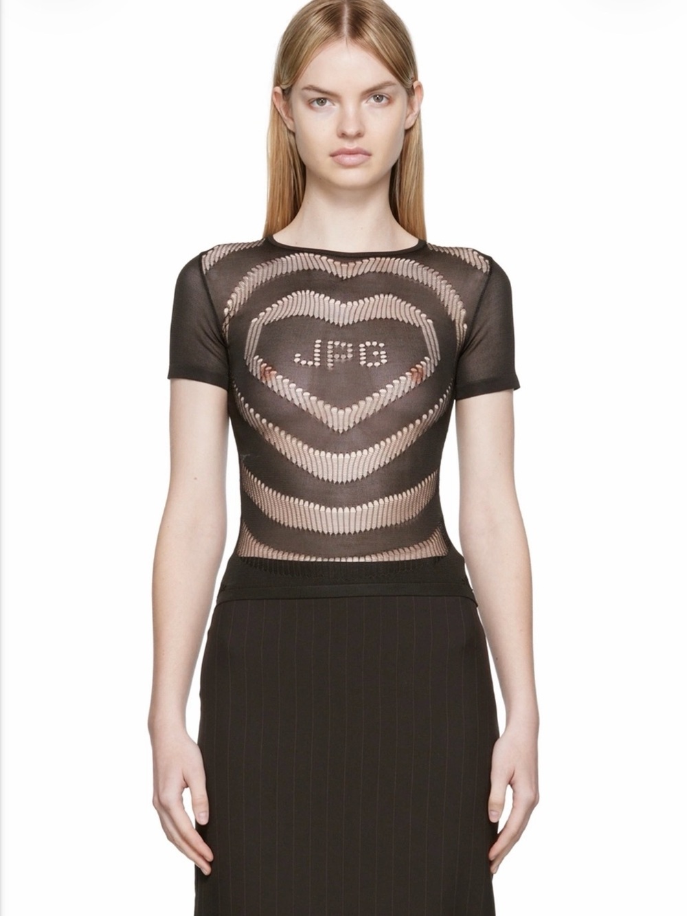 Jean Paul Gaultier Brown Openworked JPG Heart Open Knit T Shirt Unisex XS Mesh